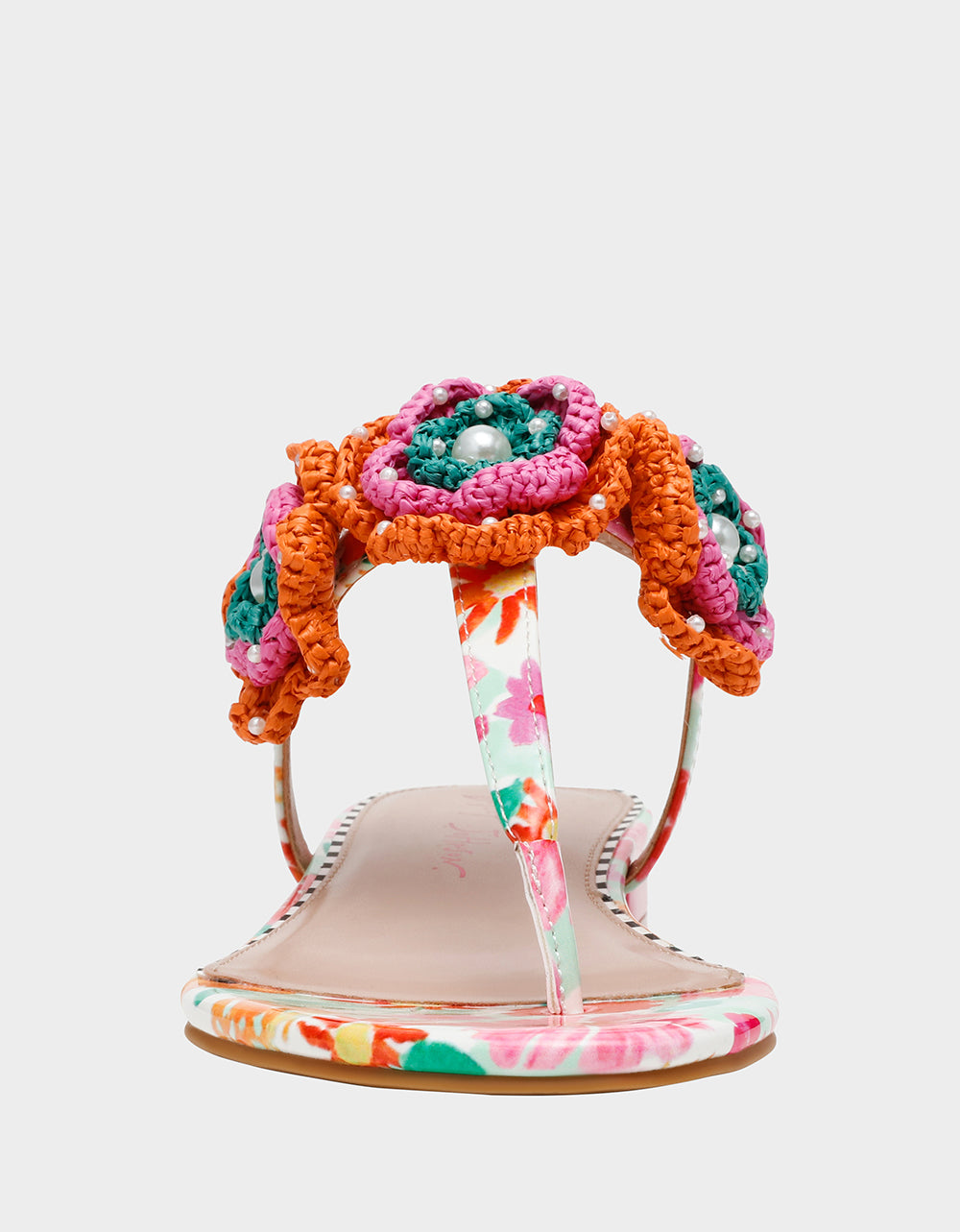 Betsey Johnson Popular | CINDII WHITE MULTI T-Strap Flat Thong Sandal