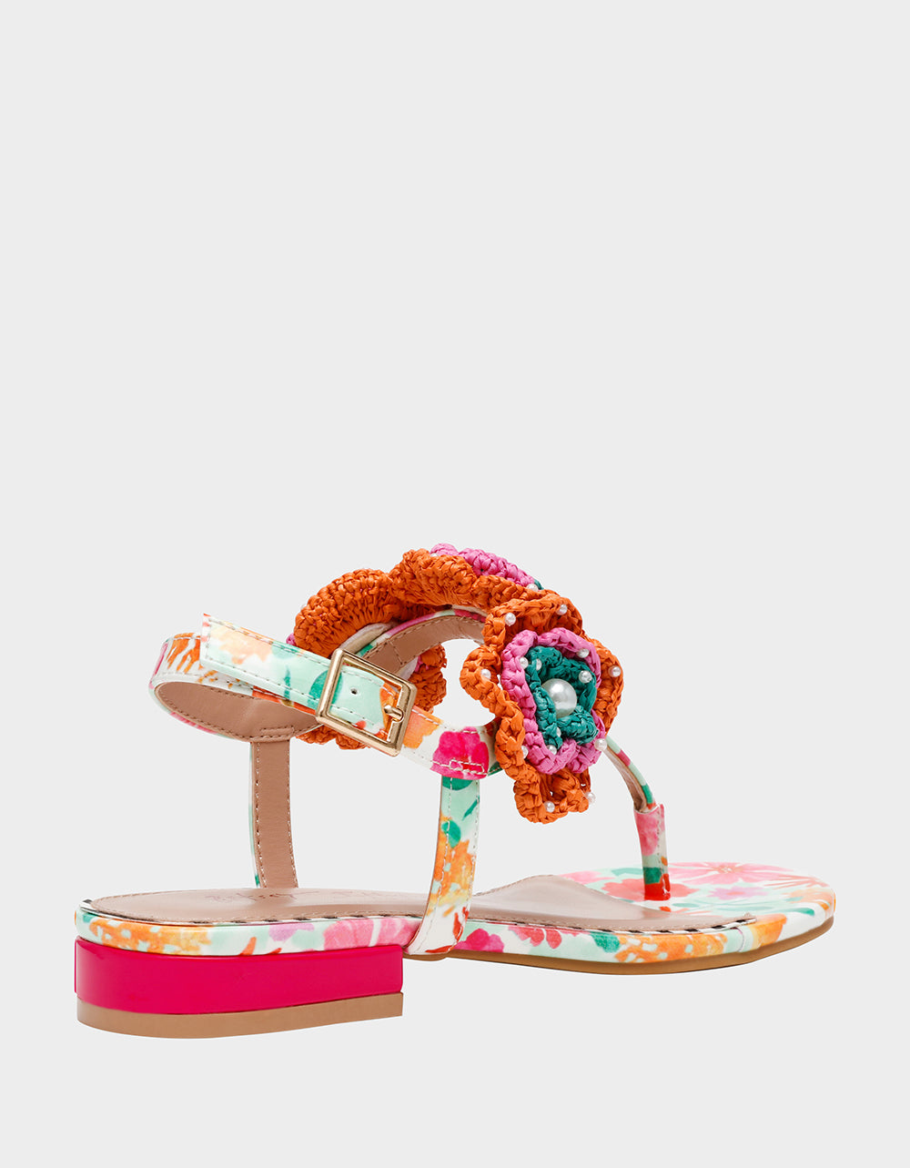 Betsey Johnson Popular | CINDII WHITE MULTI T-Strap Flat Thong Sandal