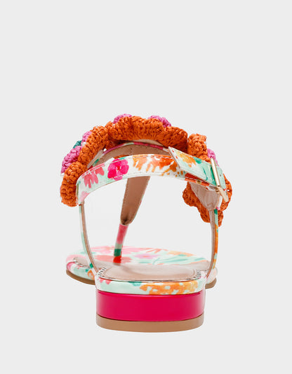 Betsey Johnson Popular | CINDII WHITE MULTI T-Strap Flat Thong Sandal