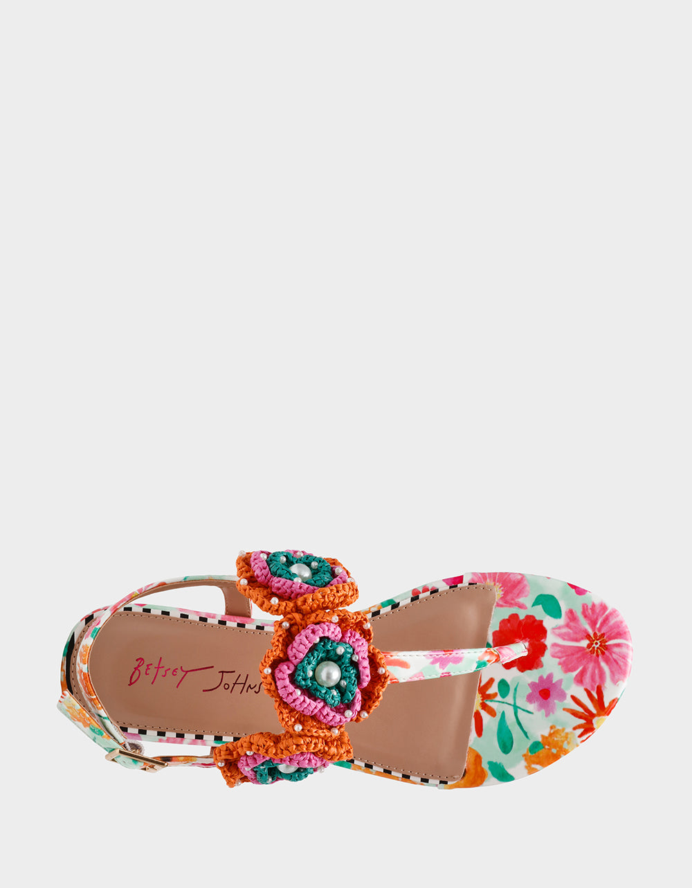 Betsey Johnson Popular | CINDII WHITE MULTI T-Strap Flat Thong Sandal
