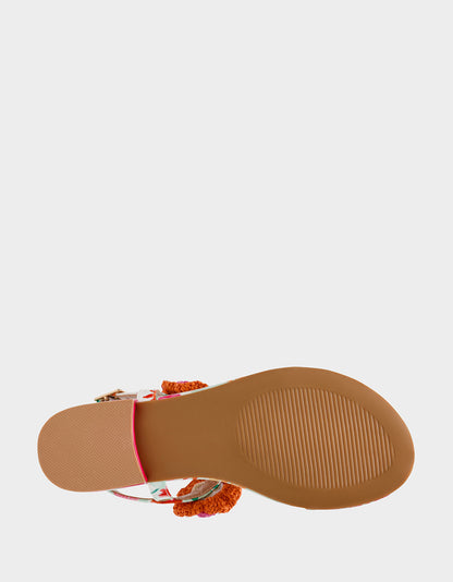 Betsey Johnson Popular | CINDII WHITE MULTI T-Strap Flat Thong Sandal