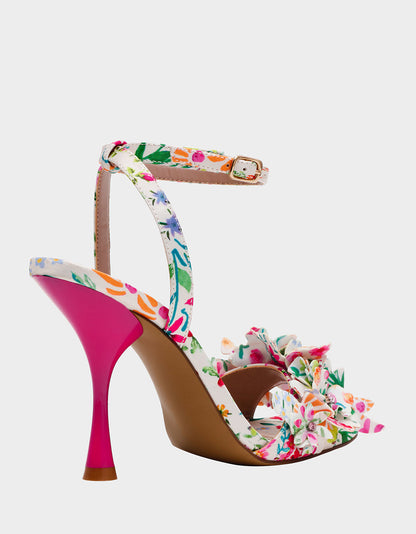 Betsey Johnson Classic | HILLEY NATURAL FLORAL MULTI Women's Floral High Heel Stiletto Sandal