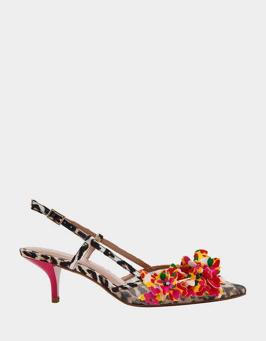Betsey Johnson Sale | BAYLEE LEOPARD MULTI Women's Leopard Floral Slingback Kitten Heel