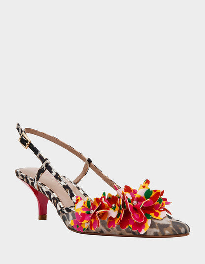Betsey Johnson Sale | BAYLEE LEOPARD MULTI Women's Leopard Floral Slingback Kitten Heel