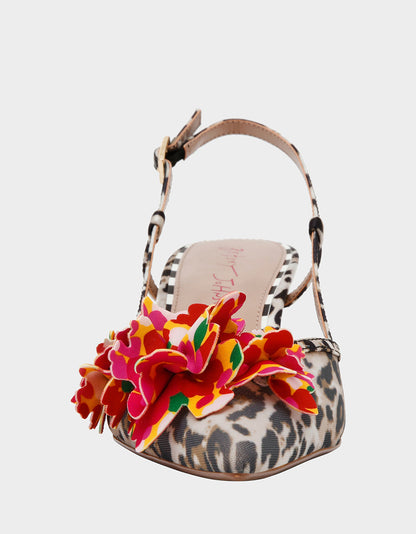 Betsey Johnson Sale | BAYLEE LEOPARD MULTI Women's Leopard Floral Slingback Kitten Heel
