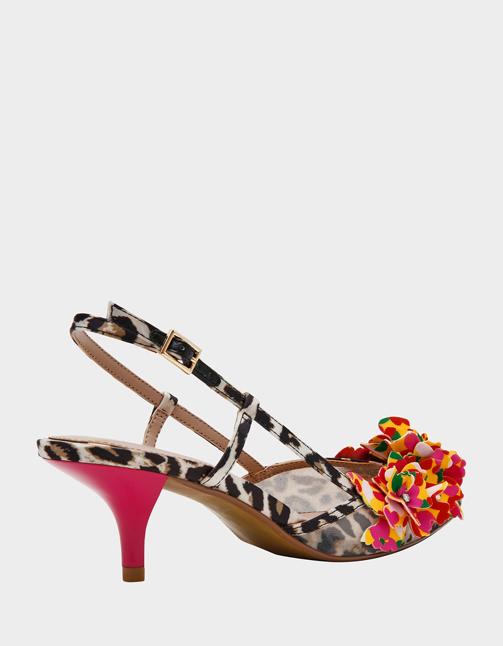 Betsey Johnson Sale | BAYLEE LEOPARD MULTI Women's Leopard Floral Slingback Kitten Heel