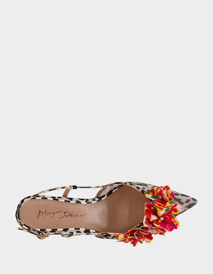 Betsey Johnson Sale | BAYLEE LEOPARD MULTI Women's Leopard Floral Slingback Kitten Heel