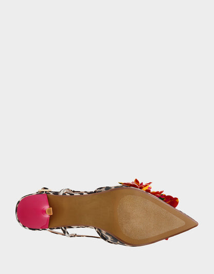 Betsey Johnson Sale | BAYLEE LEOPARD MULTI Women's Leopard Floral Slingback Kitten Heel