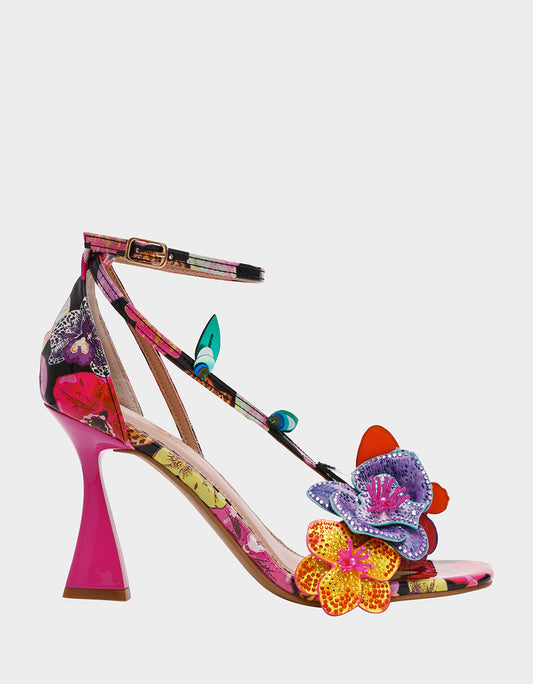 Betsey Johnson Latest | CAMILE BLACK MULTI Women's Floral Butterfly Rhinestone High Heel