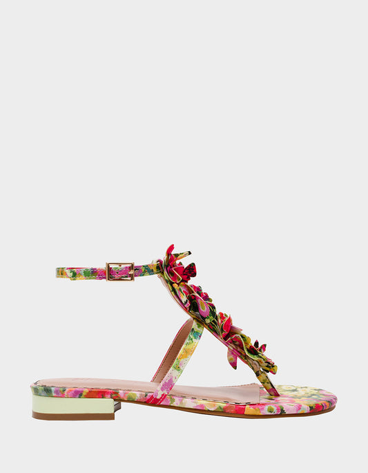 Betsey Johnson New | KENEDY GREENN FLORAL MULTI Women's Flat Pink and Green Floral Sandal