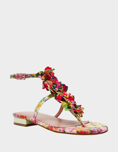 Betsey Johnson New | KENEDY GREENN FLORAL MULTI Women's Flat Pink and Green Floral Sandal