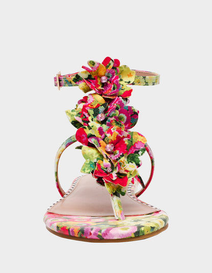 Betsey Johnson New | KENEDY GREENN FLORAL MULTI Women's Flat Pink and Green Floral Sandal