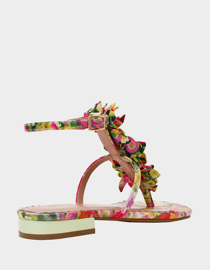 Betsey Johnson New | KENEDY GREENN FLORAL MULTI Women's Flat Pink and Green Floral Sandal