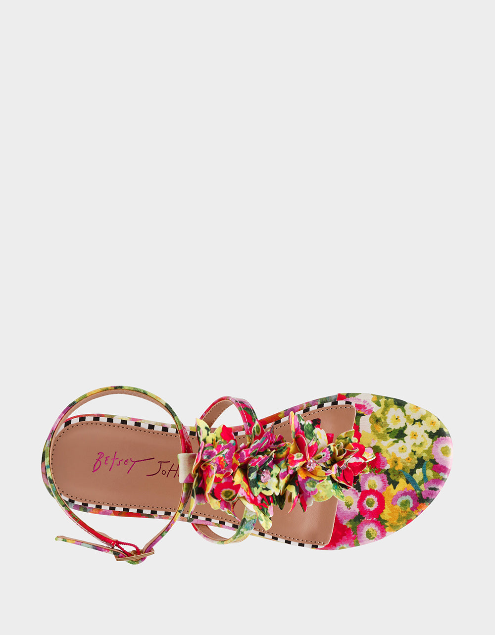 Betsey Johnson New | KENEDY GREENN FLORAL MULTI Women's Flat Pink and Green Floral Sandal