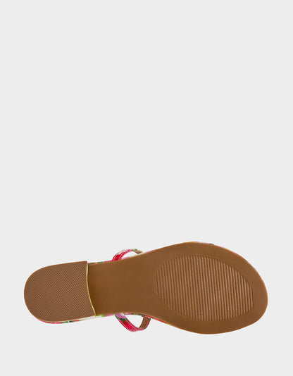 Betsey Johnson New | KENEDY GREENN FLORAL MULTI Women's Flat Pink and Green Floral Sandal