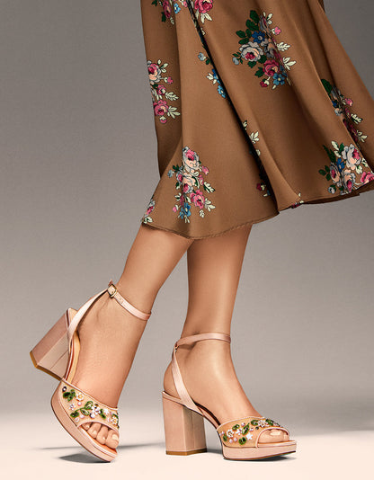 Betsey Johnson New | KIRRA NUDE Platform Strappy Square-Toe Block Heel