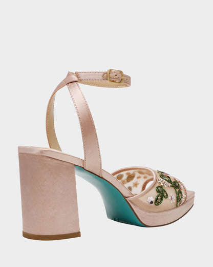 Betsey Johnson New | KIRRA NUDE Platform Strappy Square-Toe Block Heel
