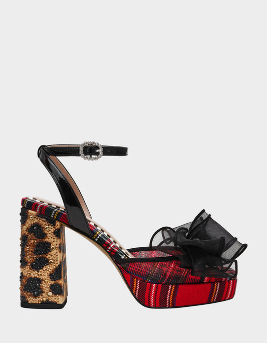 Betsey Johnson Featured | PALLOMA RED PLAID Women's Platform Block Heel