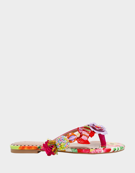 Betsey Johnson Latest | DOLORIS Bright Multi Women's Thong Strappy Flower Embellished Sandal