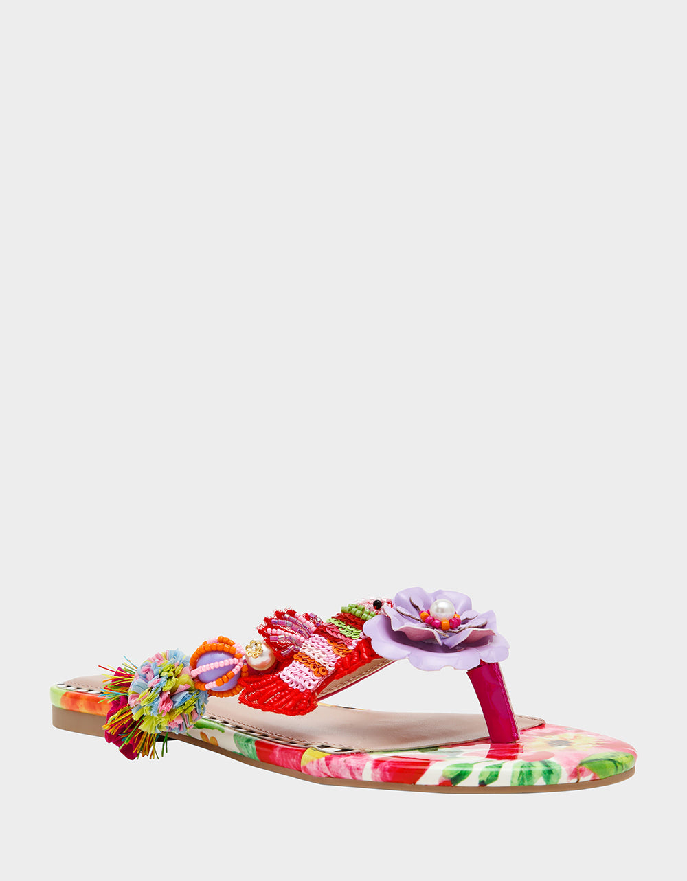 Betsey Johnson Latest | DOLORIS Bright Multi Women's Thong Strappy Flower Embellished Sandal
