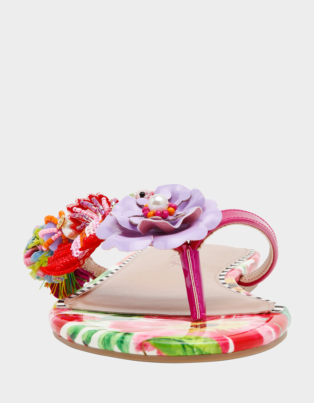 Betsey Johnson Latest | DOLORIS Bright Multi Women's Thong Strappy Flower Embellished Sandal