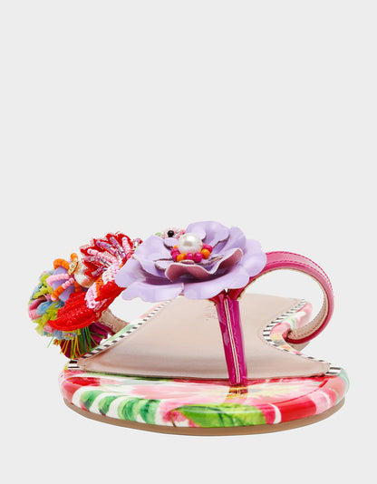 Betsey Johnson Latest | DOLORIS Bright Multi Women's Thong Strappy Flower Embellished Sandal