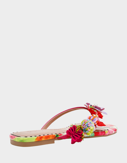 Betsey Johnson Latest | DOLORIS Bright Multi Women's Thong Strappy Flower Embellished Sandal