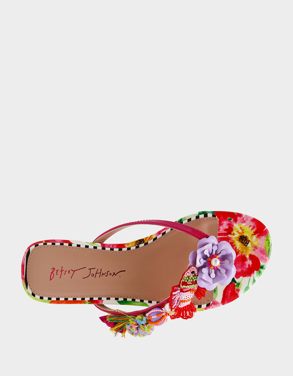 Betsey Johnson Latest | DOLORIS Bright Multi Women's Thong Strappy Flower Embellished Sandal