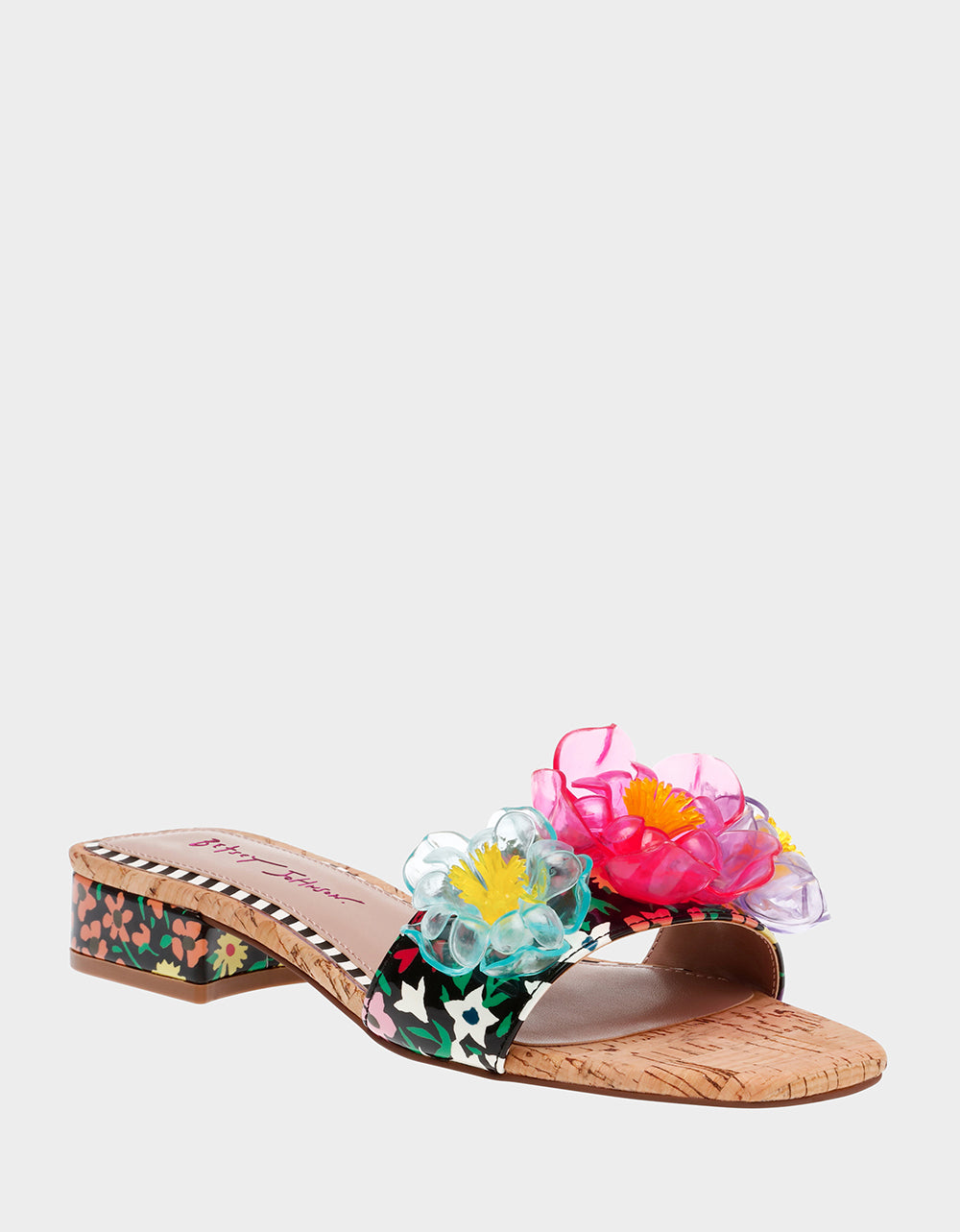Betsey Johnson Best Seller | BRICE BLACK MULTI Floral Slide Sandal