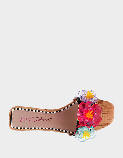 Betsey Johnson Best Seller | BRICE BLACK MULTI Floral Slide Sandal