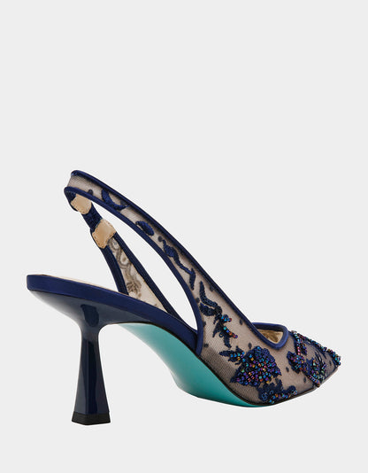 Betsey Johnson Trusted | NIKKI NAVY Slingback Pointed Toe Heel
