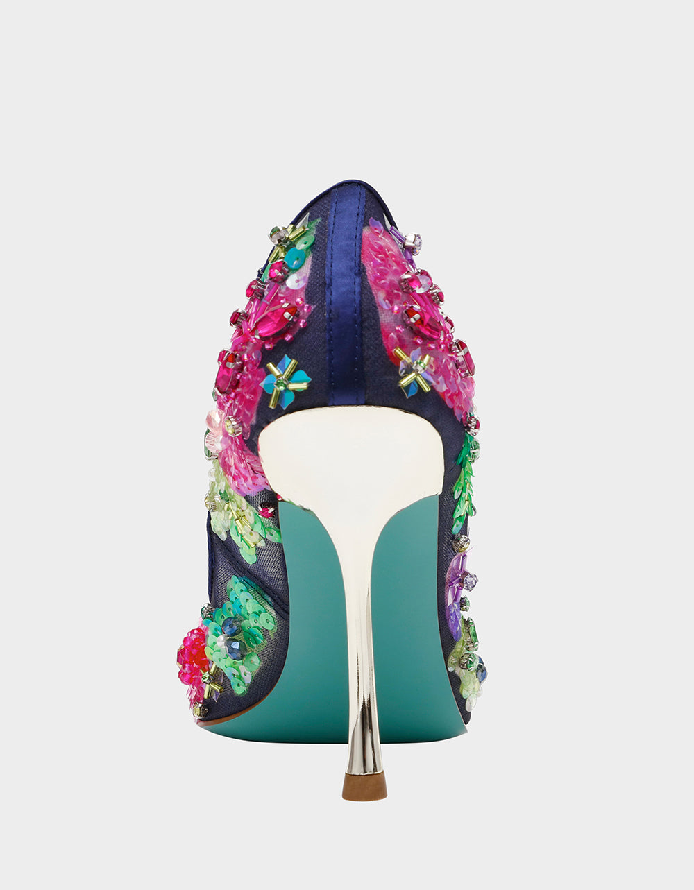 Betsey Johnson New | NETTA NAVY MULTI Women's Floral Embellished Navy Mesh High Heel