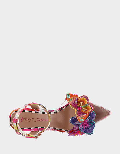 Betsey Johnson Value | CHELSIE WHITE MULTI Women's Floral Butterfly Rhinestone Pump Heel