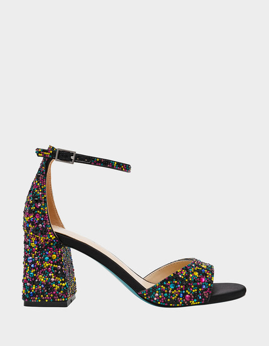 Betsey Johnson Trending | KAMI BLACK MULTI Block Heel Open Toe Women's Heel