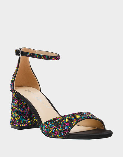 Betsey Johnson Trending | KAMI BLACK MULTI Block Heel Open Toe Women's Heel