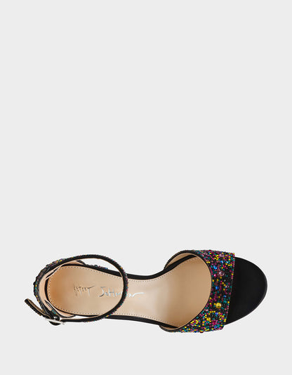 Betsey Johnson Trending | KAMI BLACK MULTI Block Heel Open Toe Women's Heel
