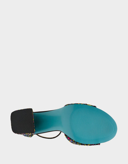 Betsey Johnson Trending | KAMI BLACK MULTI Block Heel Open Toe Women's Heel