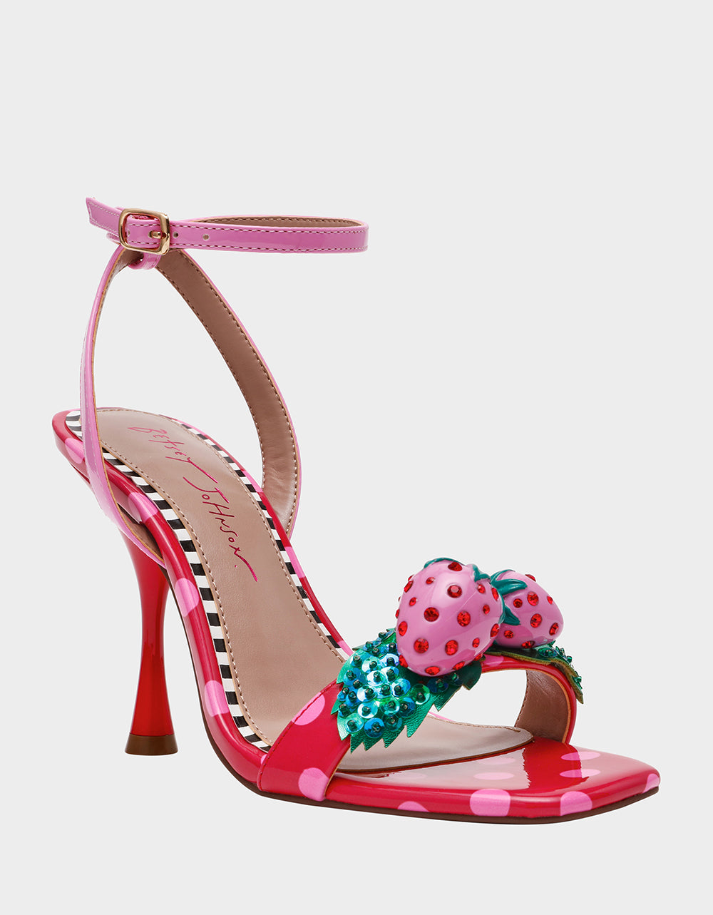 Betsey Johnson Top Pick | ADDISON Red/Pink Multi Women's Strappy Square-Toe Heel