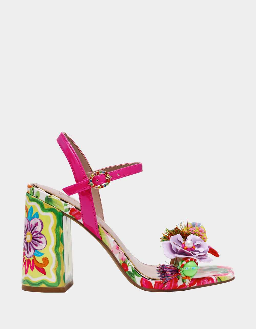Betsey Johnson Smart Buy | MASEN BRIGHT MULTI Women's Square-Toe Block Heel Floral Decal Heel