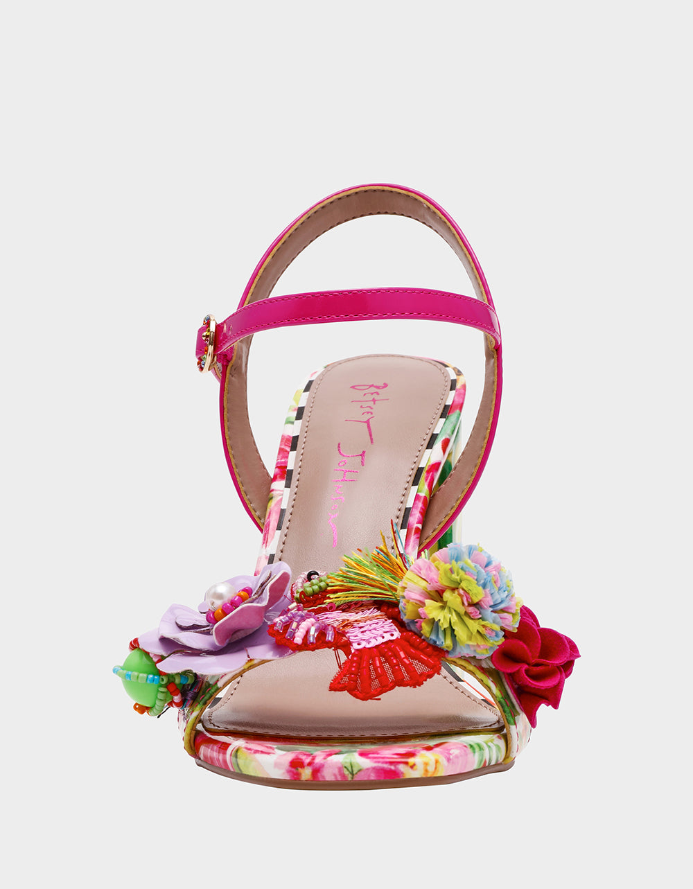 Betsey Johnson Smart Buy | MASEN BRIGHT MULTI Women's Square-Toe Block Heel Floral Decal Heel