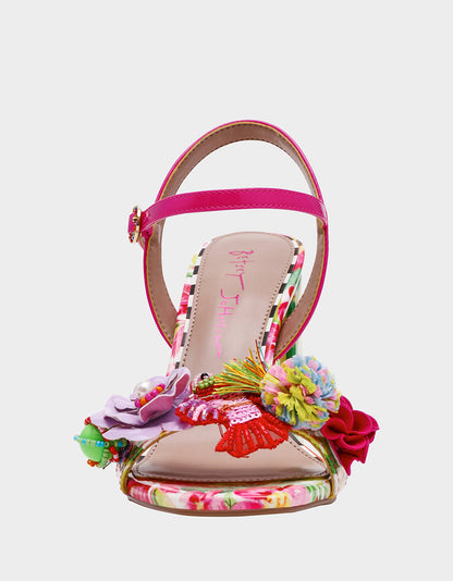Betsey Johnson Smart Buy | MASEN BRIGHT MULTI Women's Square-Toe Block Heel Floral Decal Heel