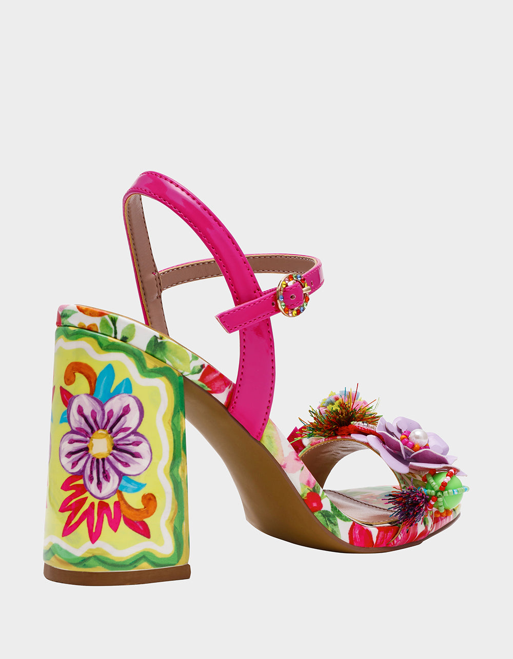 Betsey Johnson Smart Buy | MASEN BRIGHT MULTI Women's Square-Toe Block Heel Floral Decal Heel