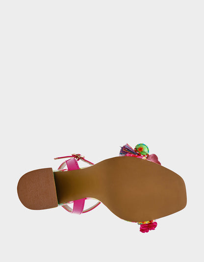 Betsey Johnson Smart Buy | MASEN BRIGHT MULTI Women's Square-Toe Block Heel Floral Decal Heel