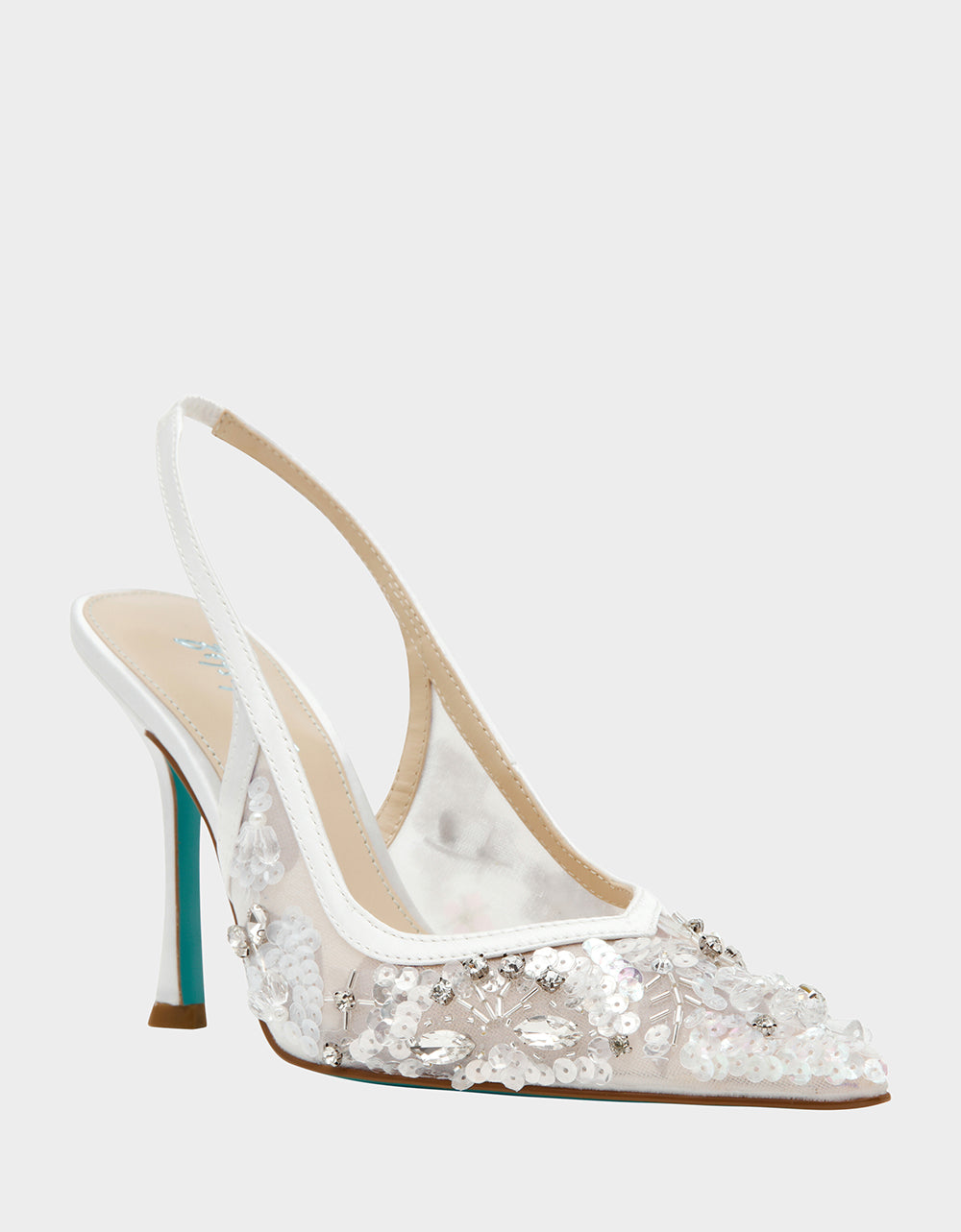 Betsey Johnson Best Seller | EDDIE IVORY Women's Floral Embellished Slingback Mesh High Heel