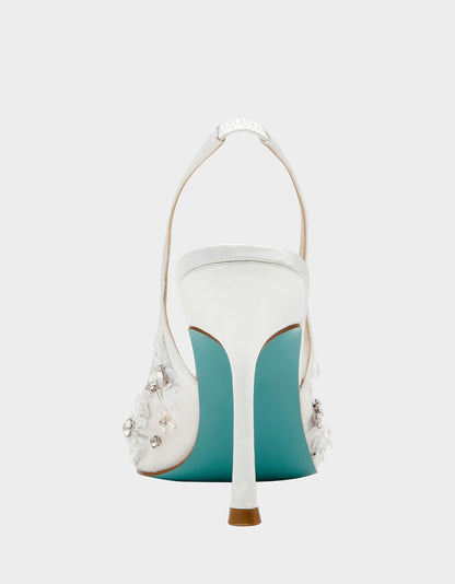 Betsey Johnson Best Seller | EDDIE IVORY Women's Floral Embellished Slingback Mesh High Heel