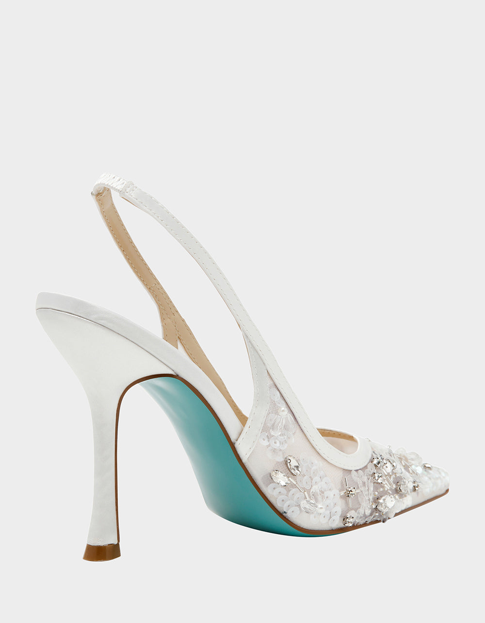 Betsey Johnson Best Seller | EDDIE IVORY Women's Floral Embellished Slingback Mesh High Heel