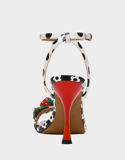 Betsey Johnson Latest | ADDISON Black/White Multi Women's Strappy Square-Toe Heel