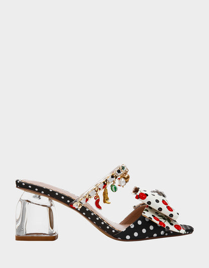 Betsey Johnson Sale | KAYLEEN Black Multi Women's Square-Toe Block Heel Mule Bow Heel