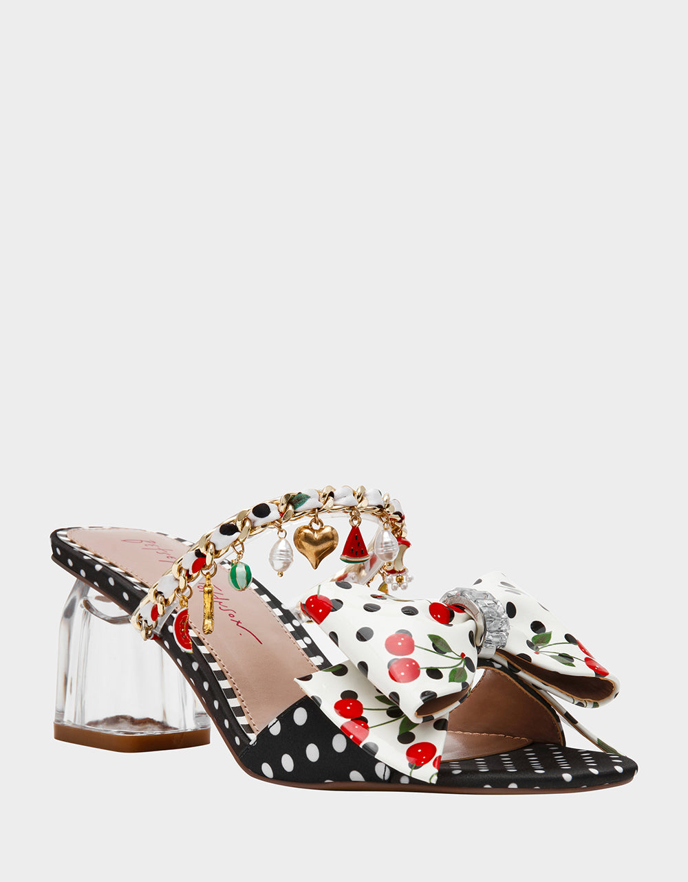 Betsey Johnson Sale | KAYLEEN Black Multi Women's Square-Toe Block Heel Mule Bow Heel