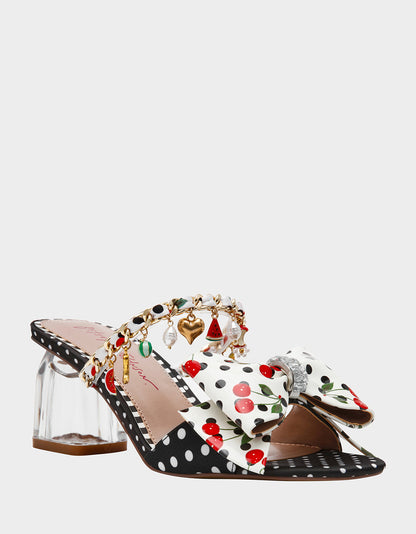 Betsey Johnson Sale | KAYLEEN Black Multi Women's Square-Toe Block Heel Mule Bow Heel